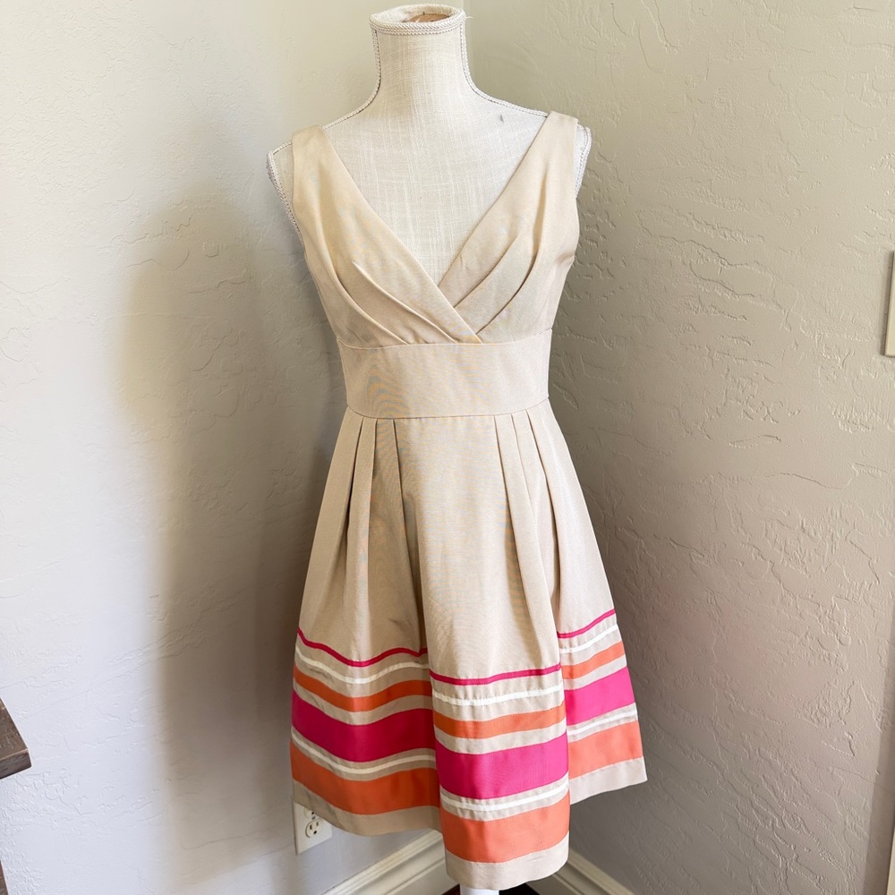 Julia Jordan Ivory Acetate Blend Fit and Flare Midi Cocktail Dress Size 2
